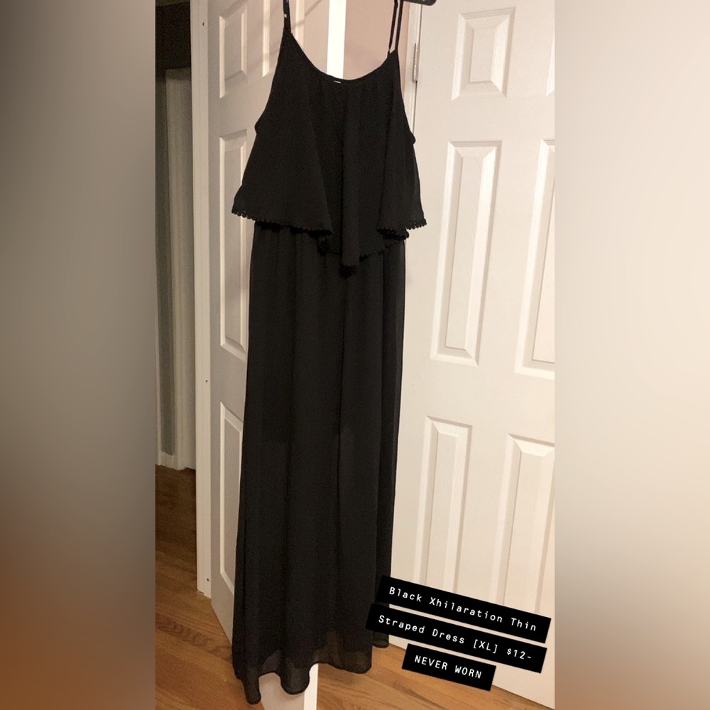 Xhilaration Black Flowy Spaghetti Strap Dress- Size: XL